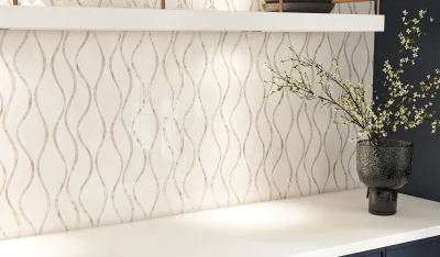 Seaside mother of pearl mosaic tile in a residential installation
