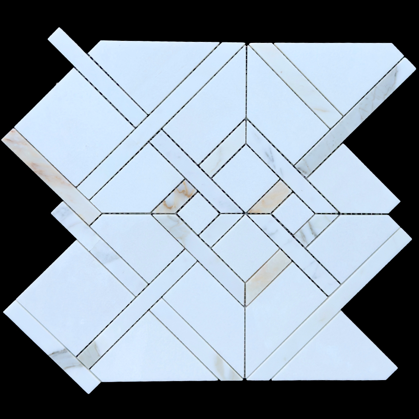 Topsail calacatta gold and thassos polished marble mosaic lot image showing natural variation | The Mosaic Shop